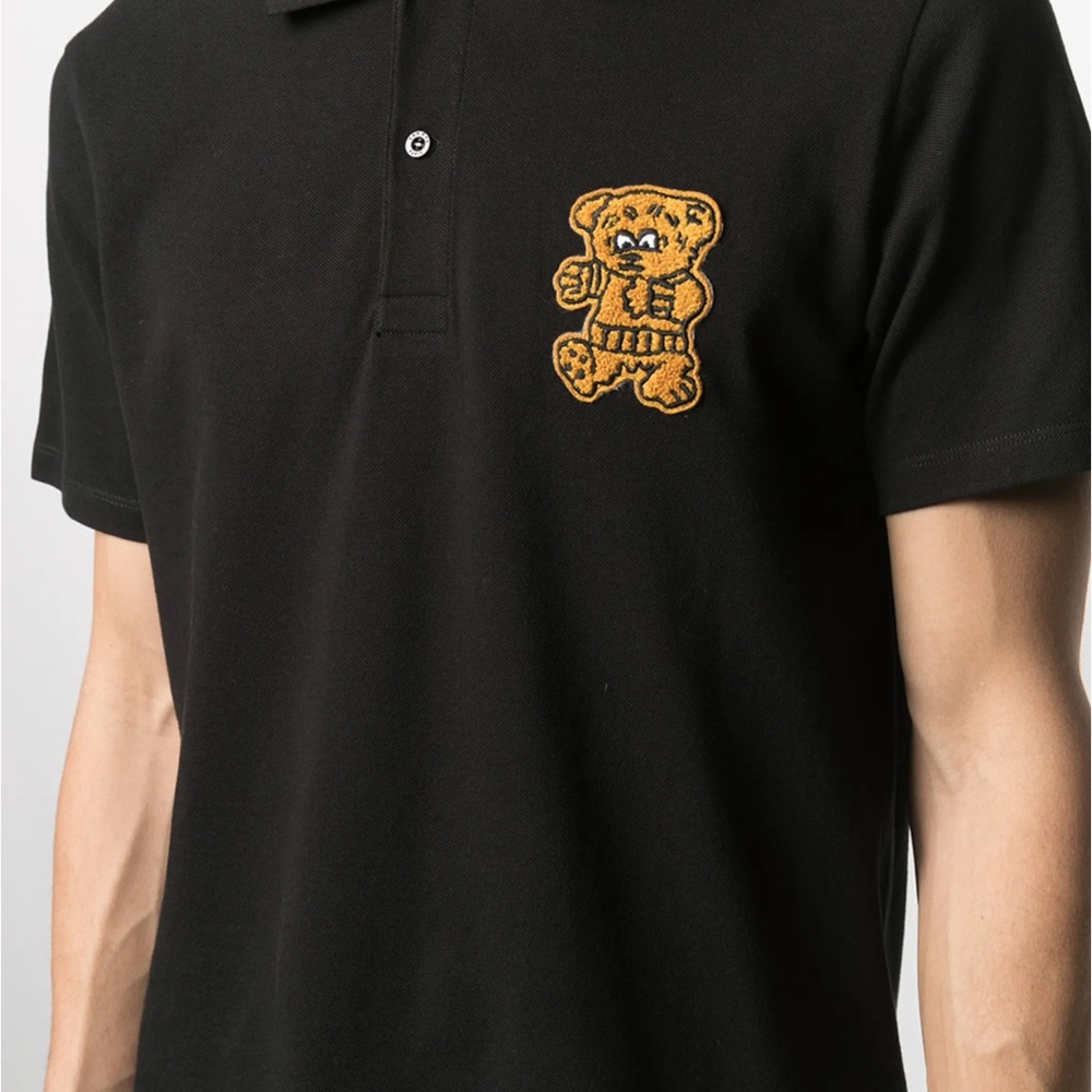 Sandro Paris Black Polo Shirt Gold Bear Logo Embroidered Designer Size M